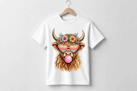 Highland Cow PNG Cute Bubblegum Cow Sublimation Digital Download SVG BillahCrafts 