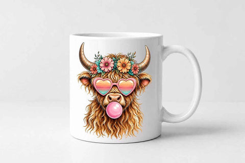 Highland Cow PNG Cute Bubblegum Cow Sublimation Digital Download SVG BillahCrafts 