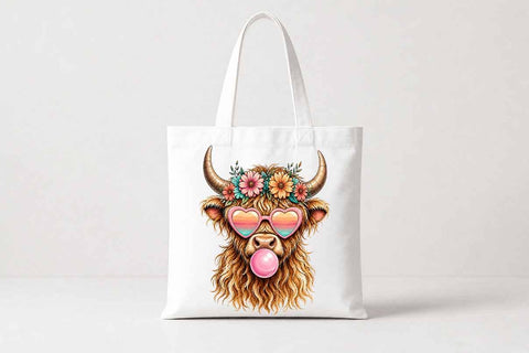 Highland Cow PNG Cute Bubblegum Cow Sublimation Digital Download SVG BillahCrafts 