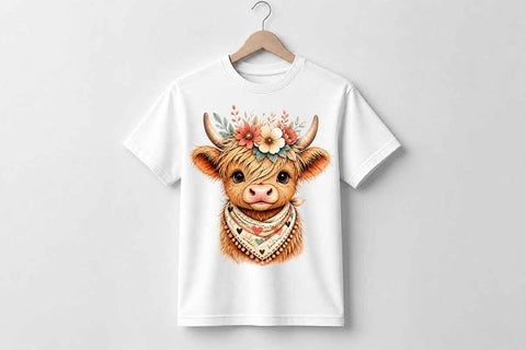 Highland Cow PNG Floral Cow Sublimation PNG Digital Download SVG BillahCrafts 