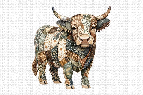 Highland Cow PNG Floral Patchwork Cow Sublimation Digital Download SVG BillahCrafts 