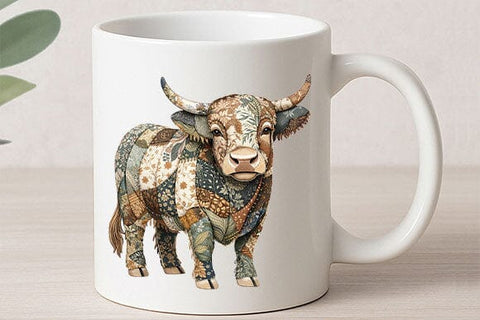 Highland Cow PNG Floral Patchwork Cow Sublimation Digital Download SVG BillahCrafts 