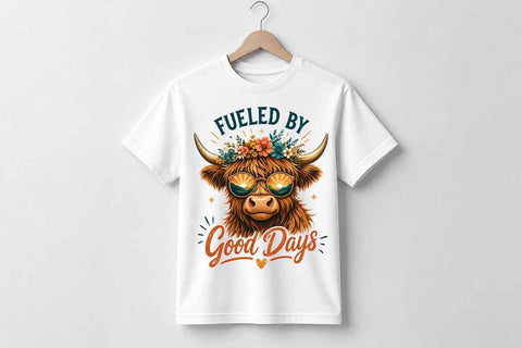 Highland Cow PNG Fueled By Good Days Sublimation Design SVG BillahCrafts 