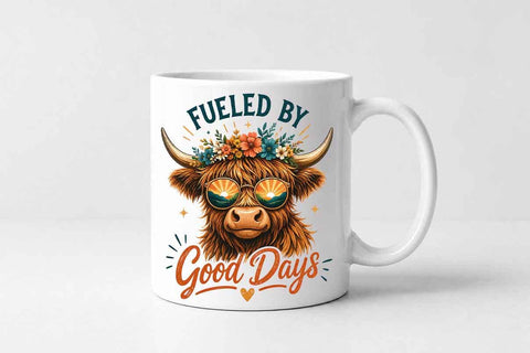 Highland Cow PNG Fueled By Good Days Sublimation Design SVG BillahCrafts 