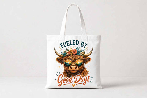 Highland Cow PNG Fueled By Good Days Sublimation Design SVG BillahCrafts 