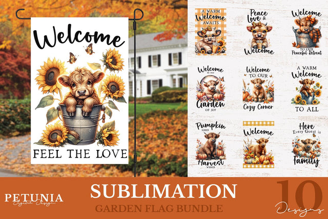 Highland Cow PNG | Garden Flag Sublimation Design Sublimation Petunia Digital Design 