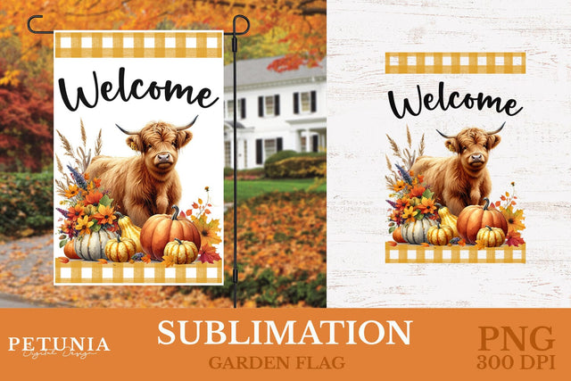 Highland Cow PNG | Garden Flag Sublimation Design Sublimation Petunia Digital Design 