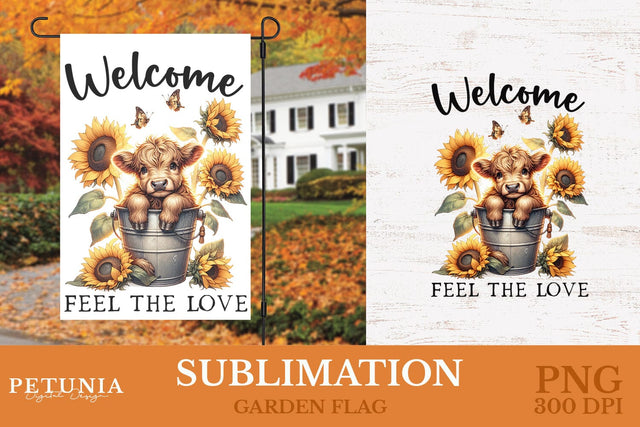 Highland Cow PNG | Garden Flag Sublimation Design Sublimation Petunia Digital Design 