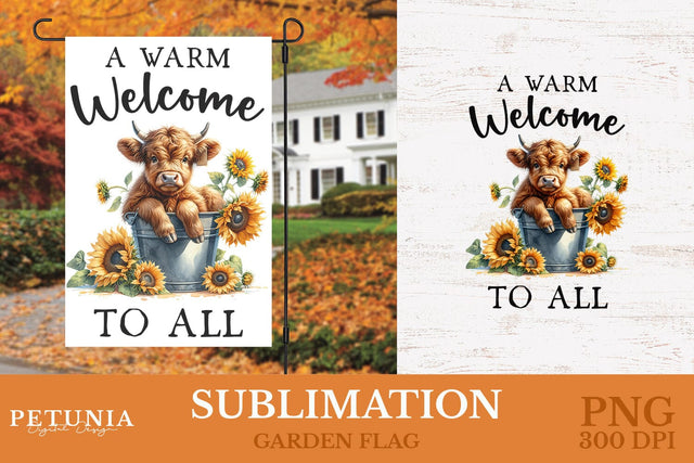 Highland Cow PNG | Garden Flag Sublimation Design Sublimation Petunia Digital Design 