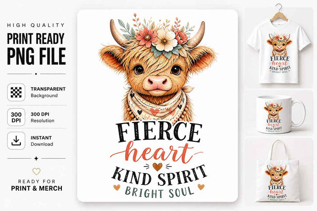 Highland Cow PNG Inspirational Farm Animal Sublimation Digital Download SVG BillahCrafts 
