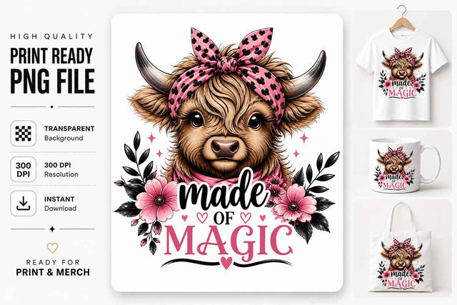Highland Cow PNG | Made of Magic Sublimation Digital Download SVG BillahCrafts 