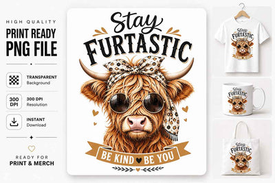 Highland Cow PNG | Stay Furtastic Sublimation Digital Download SVG BillahCrafts 