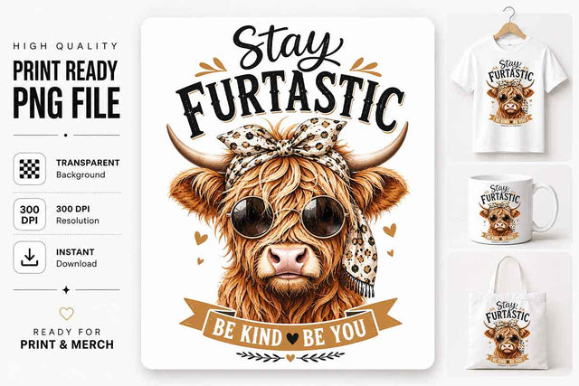 Highland Cow PNG | Stay Furtastic Sublimation Digital Download SVG BillahCrafts 