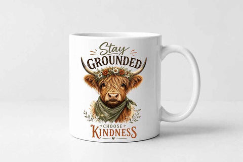 Highland Cow PNG | Stay Grounded Choose Kindness Sublimation SVG BillahCrafts 