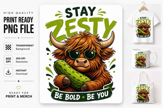 Highland Cow PNG | Stay Zesty Sublimation Digital Download SVG BillahCrafts 