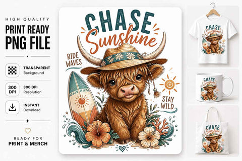 Highland Cow PNG Sublimation Design Cute Western Farm Animal Digital Download SVG BillahCrafts 