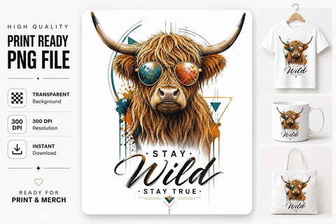 Highland Cow PNG Sublimation Design Digital Download Farm Animal Artwork SVG BillahCrafts 