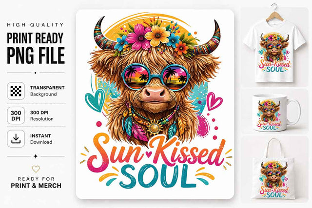 Highland Cow PNG | Sun Kissed Soul Boho Sublimation Download SVG BillahCrafts 