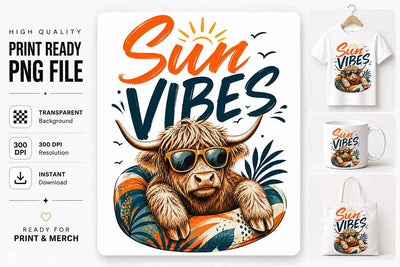 Highland Cow PNG | Sun Vibes Summer Sublimation Download SVG BillahCrafts 