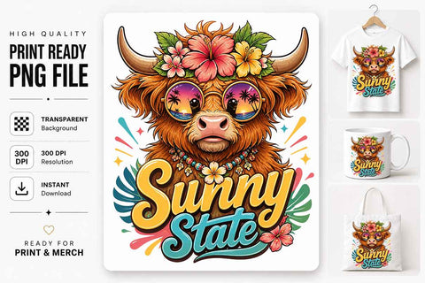 Highland Cow PNG | Sunny State Tropical Sublimation Download SVG BillahCrafts 