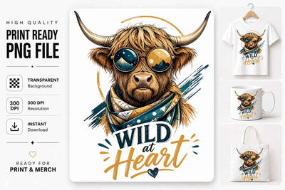 Highland Cow PNG Wild at Heart Sublimation Design Digital Download SVG BillahCrafts 
