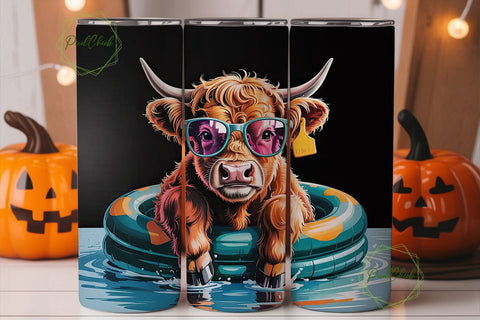 Highland Cow Pool Party 20oz Tumbler Sublimation PixelChick 