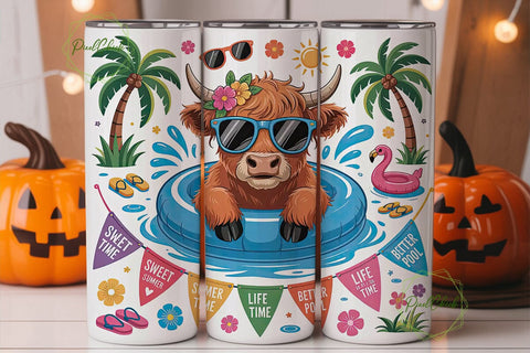Highland Cow Pool Party 20oz Tumbler Sublimation PixelChick 