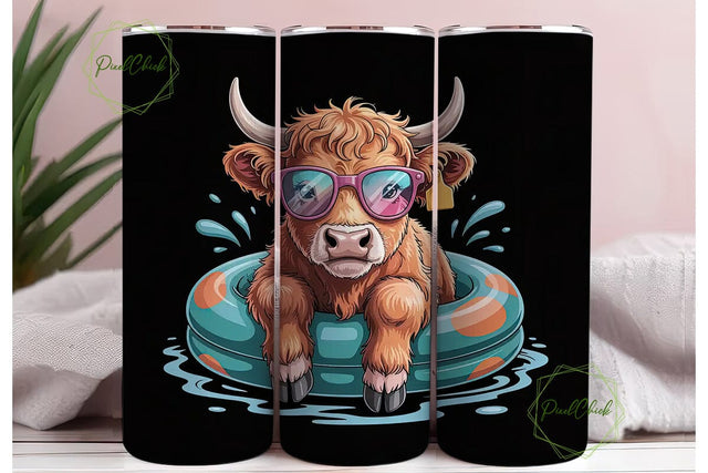 Highland Cow Pool Party 20oz Tumbler Sublimation PixelChick 