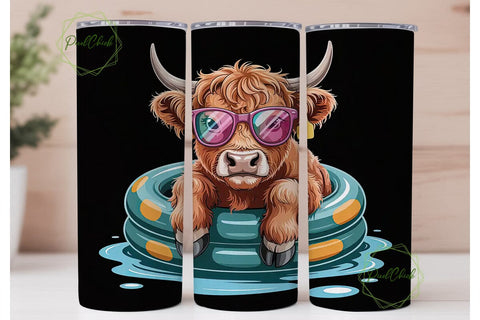 Highland Cow Pool Party 20oz Tumbler Sublimation PixelChick 