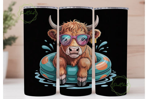 Highland Cow Pool Party 20oz Tumbler Sublimation PixelChick 