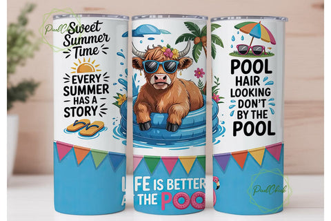 Highland Cow Pool Party 20oz Tumbler Sublimation PixelChick 