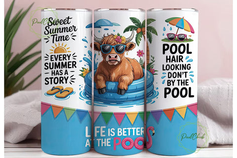 Highland Cow Pool Party 20oz Tumbler Sublimation PixelChick 