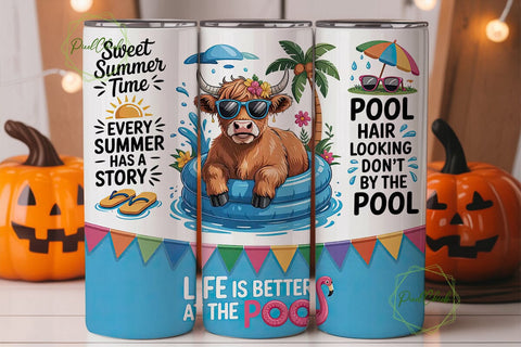 Highland Cow Pool Party 20oz Tumbler Sublimation PixelChick 