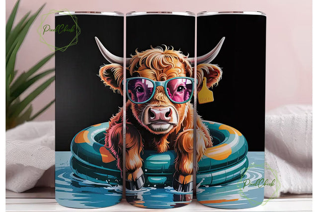 Highland Cow Pool Party 20oz Tumbler Sublimation PixelChick 