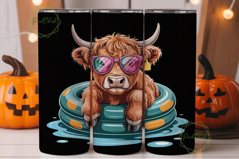 Highland Cow Pool Party 20oz Tumbler Sublimation PixelChick 