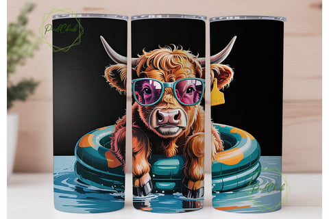 Highland Cow Pool Party 20oz Tumbler Sublimation PixelChick 