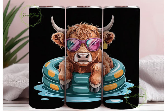 Highland Cow Pool Party 20oz Tumbler Sublimation PixelChick 