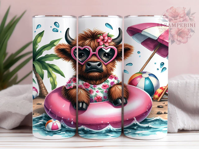 Highland Cow Pool Party 20oz Tumbler Wrap PNG, Highland Cow Tumbler Png, Straight & Tapered Tumbler Wrap, Instant Digital Download Sublimation Li Zamperini 