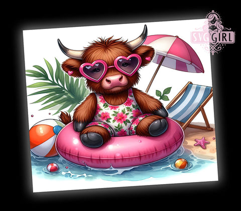 Highland Cow Pool Party 20oz Tumbler Wrap Sublimation Design, Straight Tapered Tumbler Wrap, Highland Cow Tumbler Png, Instant Digital Download Sublimation SvggirlplusArt 