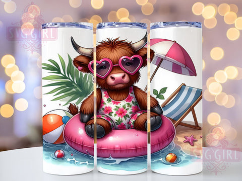 Highland Cow Pool Party 20oz Tumbler Wrap Sublimation Design, Straight Tapered Tumbler Wrap, Highland Cow Tumbler Png, Instant Digital Download Sublimation SvggirlplusArt 