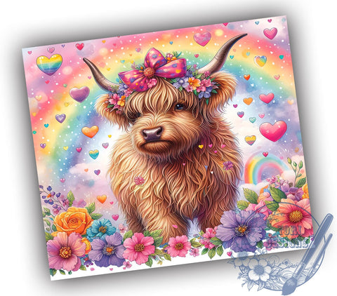 Highland Cow Pride 20oz Skinny Tumbler, LGBTQ Tumbler Png, Straight & Tapered Tumbler Wrap, Instant Digital Download Sublimation ToriDesigns 