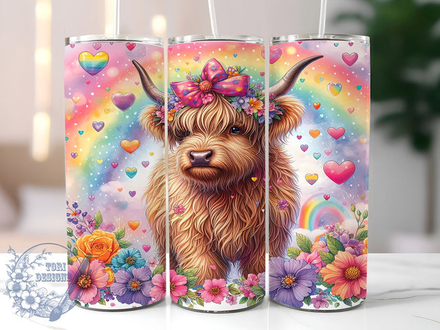 Highland Cow Pride 20oz Skinny Tumbler, LGBTQ Tumbler Png, Straight & Tapered Tumbler Wrap, Instant Digital Download Sublimation ToriDesigns 