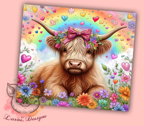 Highland Cow Pride 20oz Tumbler Png, Straight & Tapered Tumbler Png, Pride Gay Tumbler Png, Digital Download PNG Sublimation Lara' s Designs 