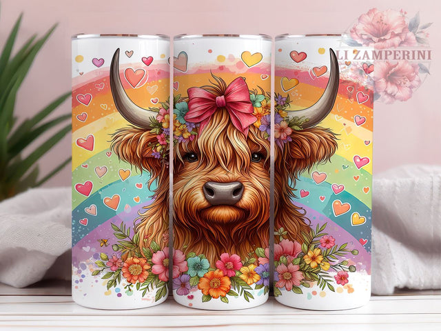 Highland Cow Pride 20oz Tumbler Wrap PNG, LGBTQ Tumbler Png, Straight & Tapered Tumbler Wrap, Instant Digital Download Sublimation Li Zamperini 