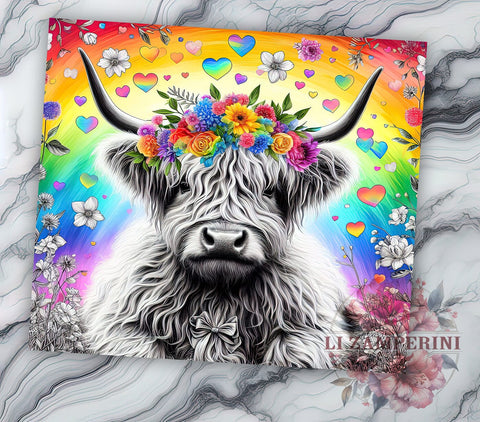Highland Cow Pride 20oz Tumbler Wrap PNG, LGBTQ Tumbler Png, Straight & Tapered Tumbler Wrap, Instant Digital Download Sublimation Li Zamperini 
