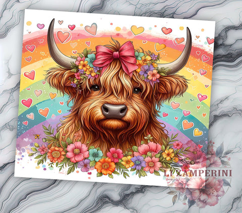 Highland Cow Pride 20oz Tumbler Wrap PNG, LGBTQ Tumbler Png, Straight & Tapered Tumbler Wrap, Instant Digital Download Sublimation Li Zamperini 