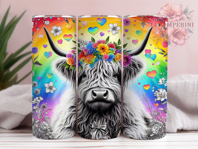 Highland Cow Pride 20oz Tumbler Wrap PNG, LGBTQ Tumbler Png, Straight & Tapered Tumbler Wrap, Instant Digital Download Sublimation Li Zamperini 