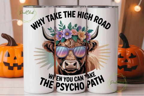 Highland Cow Psycho Path 20oz Tumbler Sublimation PixelChick 