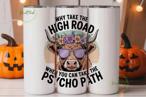 Highland Cow Psycho Path 20oz Tumbler Sublimation PixelChick 