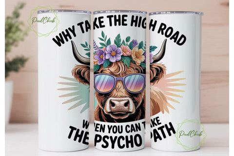 Highland Cow Psycho Path 20oz Tumbler Sublimation PixelChick 